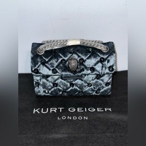 NWT Kurt Geiger London Mini Kensington Turquoise Crystal Velvet Shoulder Bag